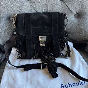 Super RARE Proenza Schouler Mini PS1 Suede Black Fringe Crossbody Bag